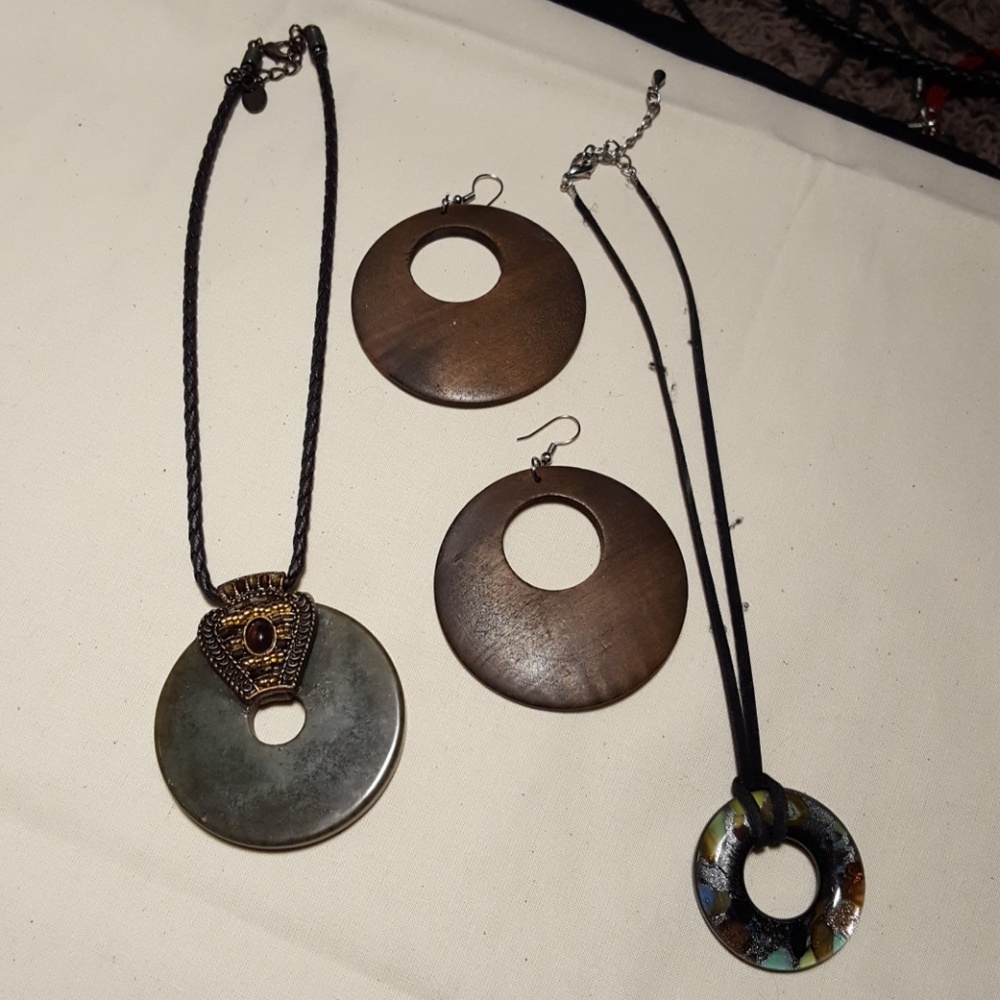 2  necklaces and 1 pair of earrings